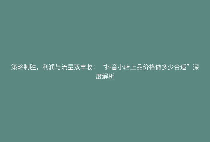 策略制胜,利润与流量双丰收:“抖音小店上品价格做多少合适”深度解析