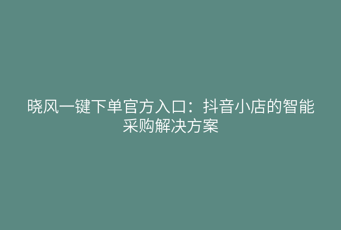 晓风一键下单官方入口：抖音小店的智能采购解决方案