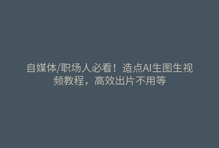 自媒体/职场人必看!造点AI生图生视频教程,高效出片不用等