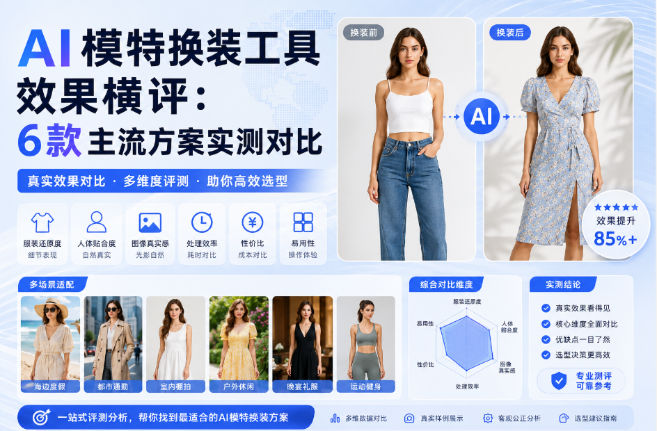 AI模特换装工具效果横评:6款主流方案实测对比