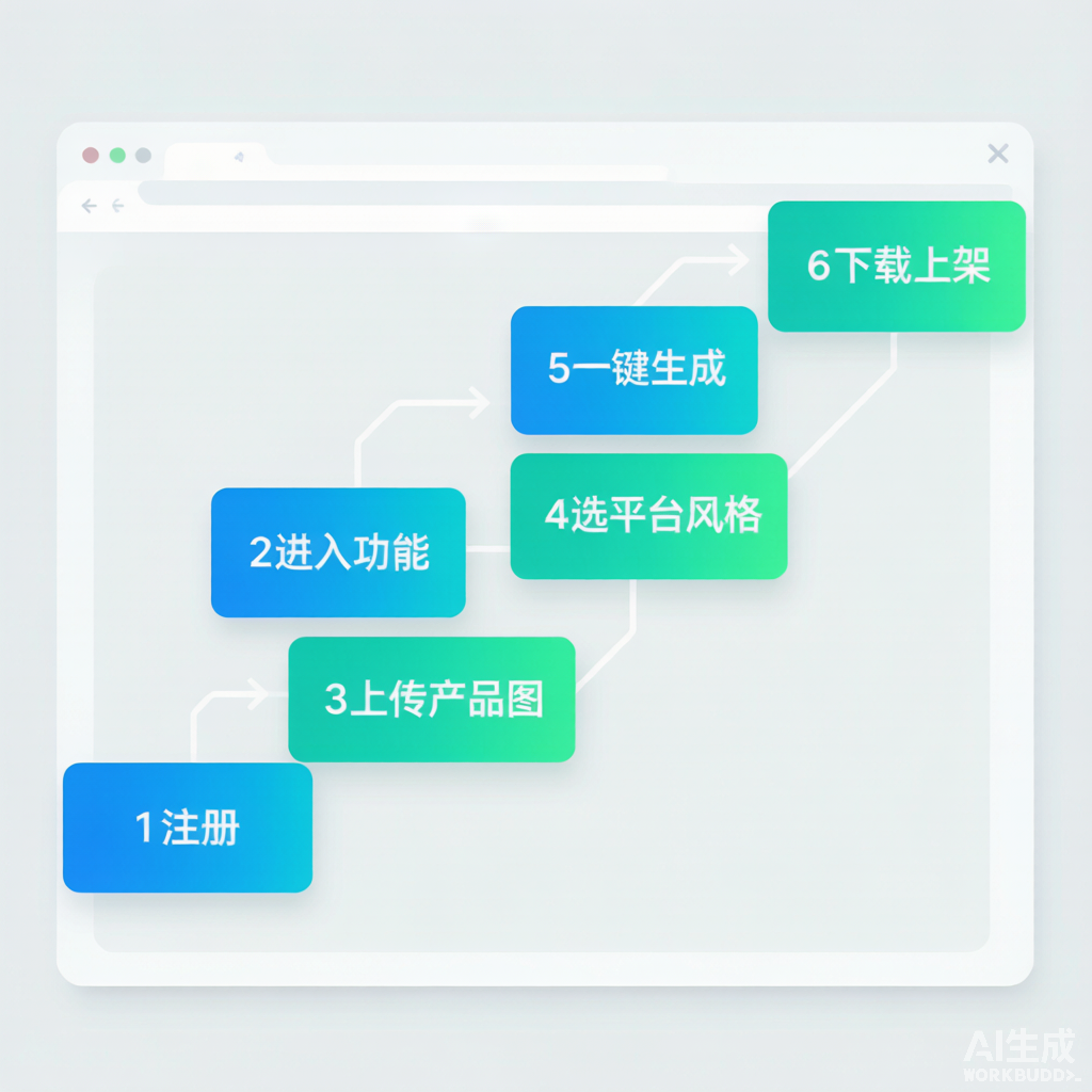 AI在线生成图片标准工作流：整理素材-生成图片-适配平台-检查合规-下载使用
