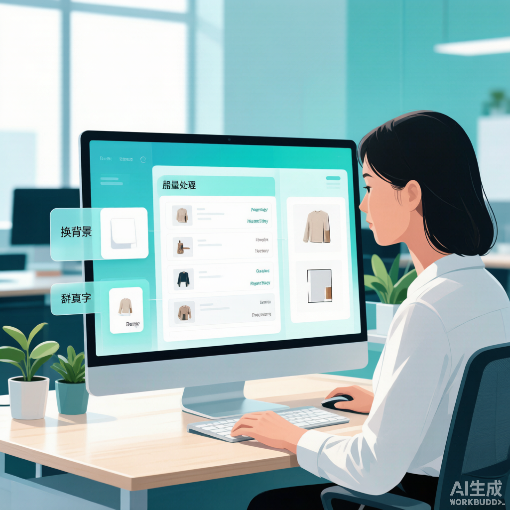 电商运营者使用AI图片编辑工具批量处理素材的场景