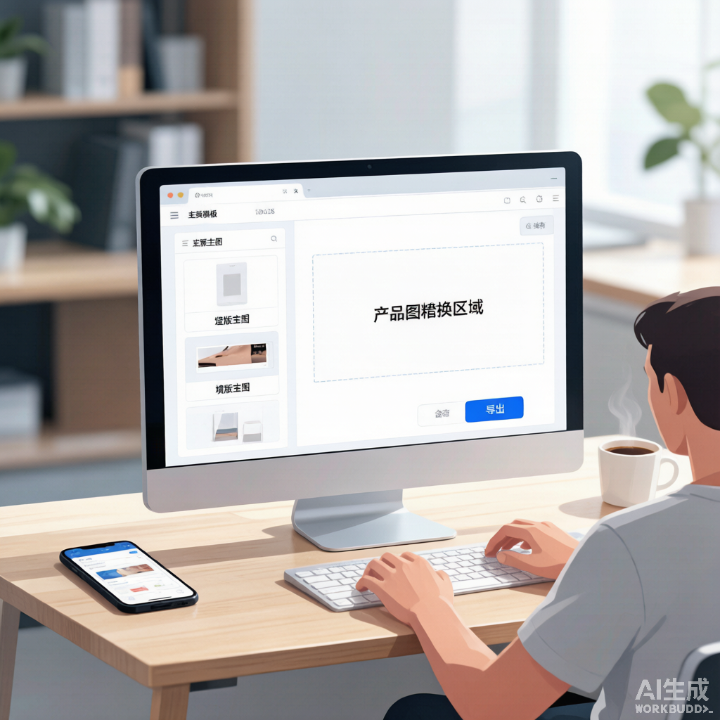 主图模板在线制作，电商卖家在网页上选择模板替换产品图
