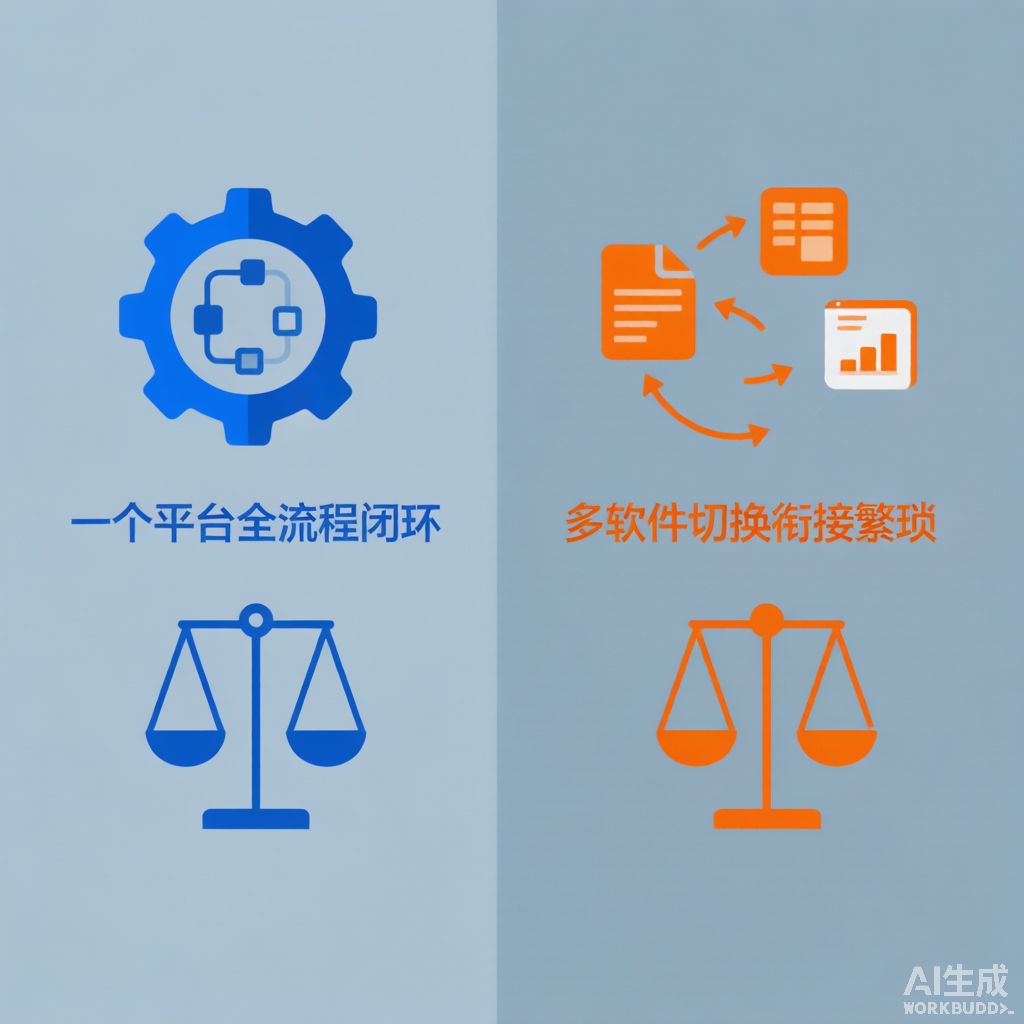 一站式AI设计方案与零散工具组合的对比信息图
