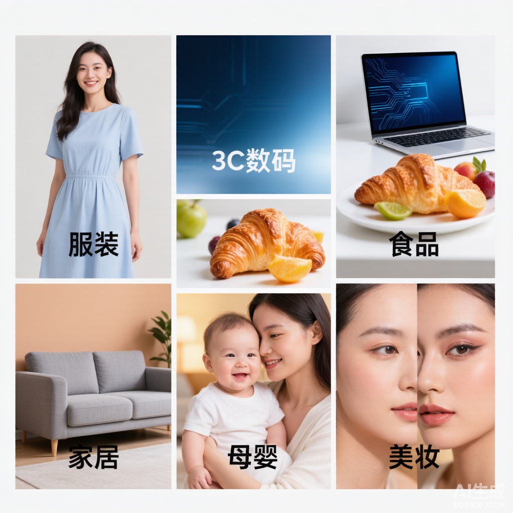 商品详情页主图服装3C食品家居四类目设计场景
