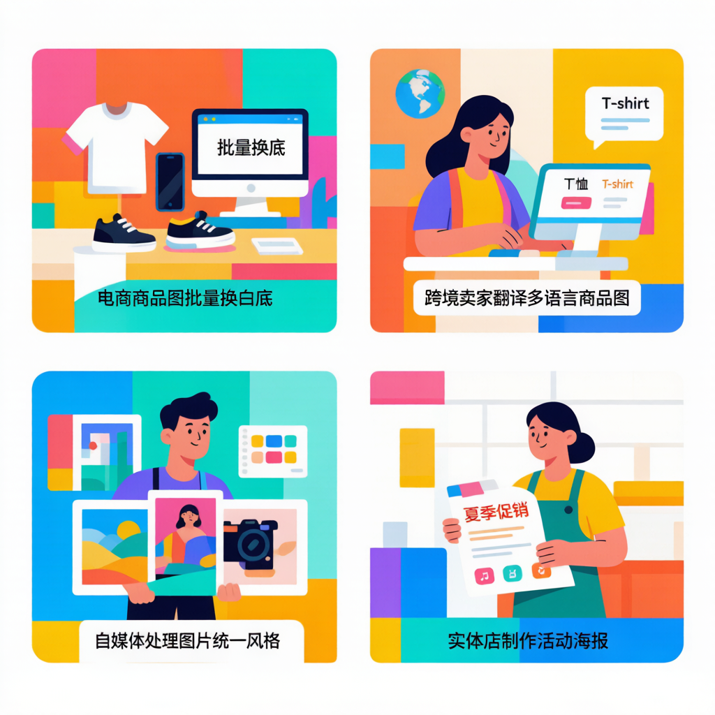 AI图片编辑多行业应用场景四宫格
