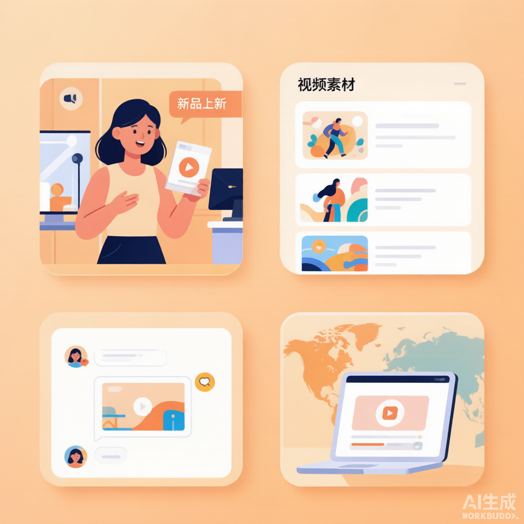 电商运营者使用图生视频AI工具的场景，电脑屏幕显示产品图生成动态视频的过程