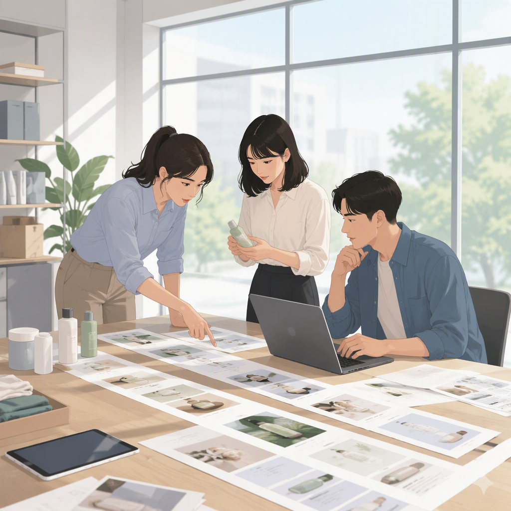 浅色左右对照示意图，左侧一栏是一份按 SKU 数与比例数逐项列出的预算估算表，右侧一栏是同一个体量的任务被拆成先做核心批次再排后续批次的两段式计划，两栏之间用浅灰细线分隔