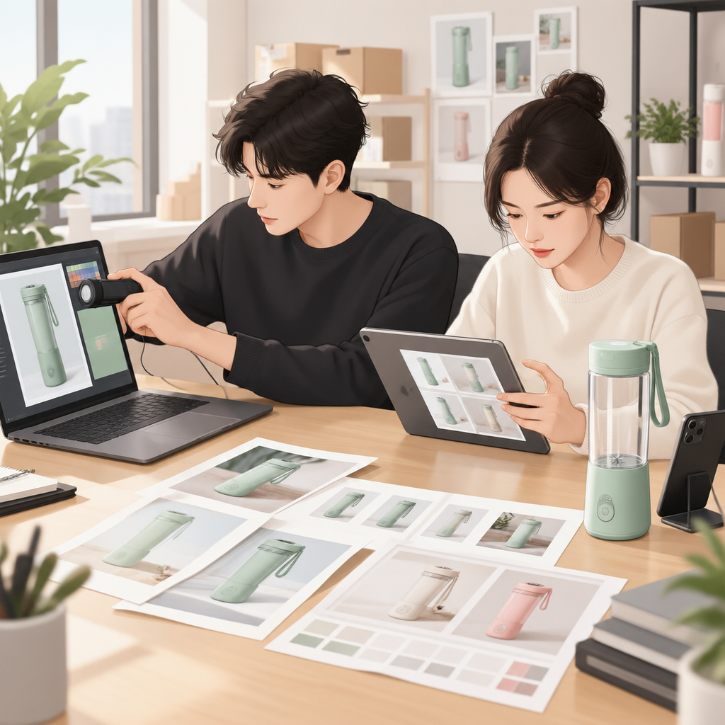 左右两栏对照：左栏把「ai电商作图」当成一个整体方块，上下游都留白；右栏把同一件事拆成场景、手段、产出三层并在整条链路里标出它所占的那一格